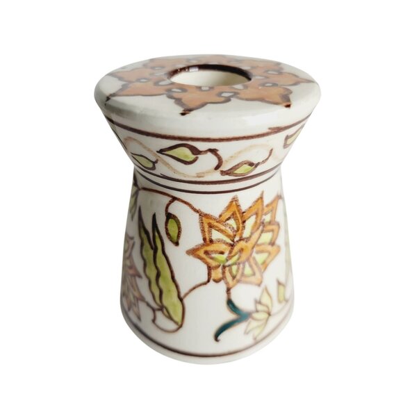 Hand-Painted Bohemian Taper Candle Holder Floral Design Signed - Picture 3 of 8